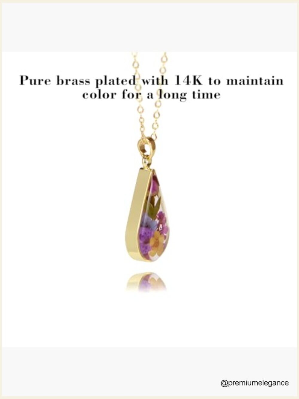 Gold Plated Pressed Flower Pendant Necklace for Women, Dried Real Flower - Picture 3 of 7